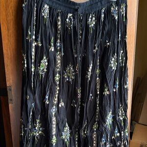 Floral Embellished Black Maxi Skirt